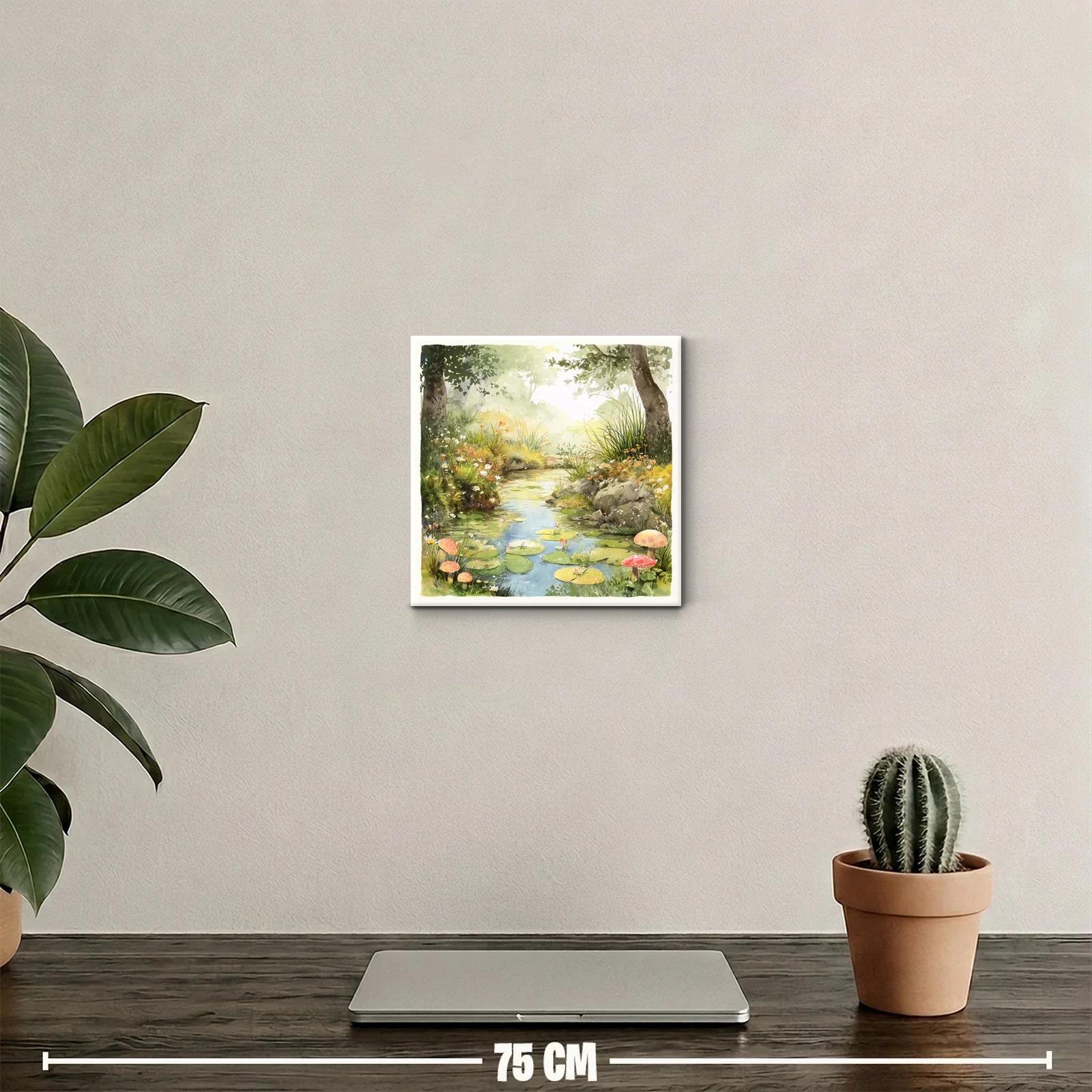Paisaje natural con estanque y setas entre vegetación — miniatura 2