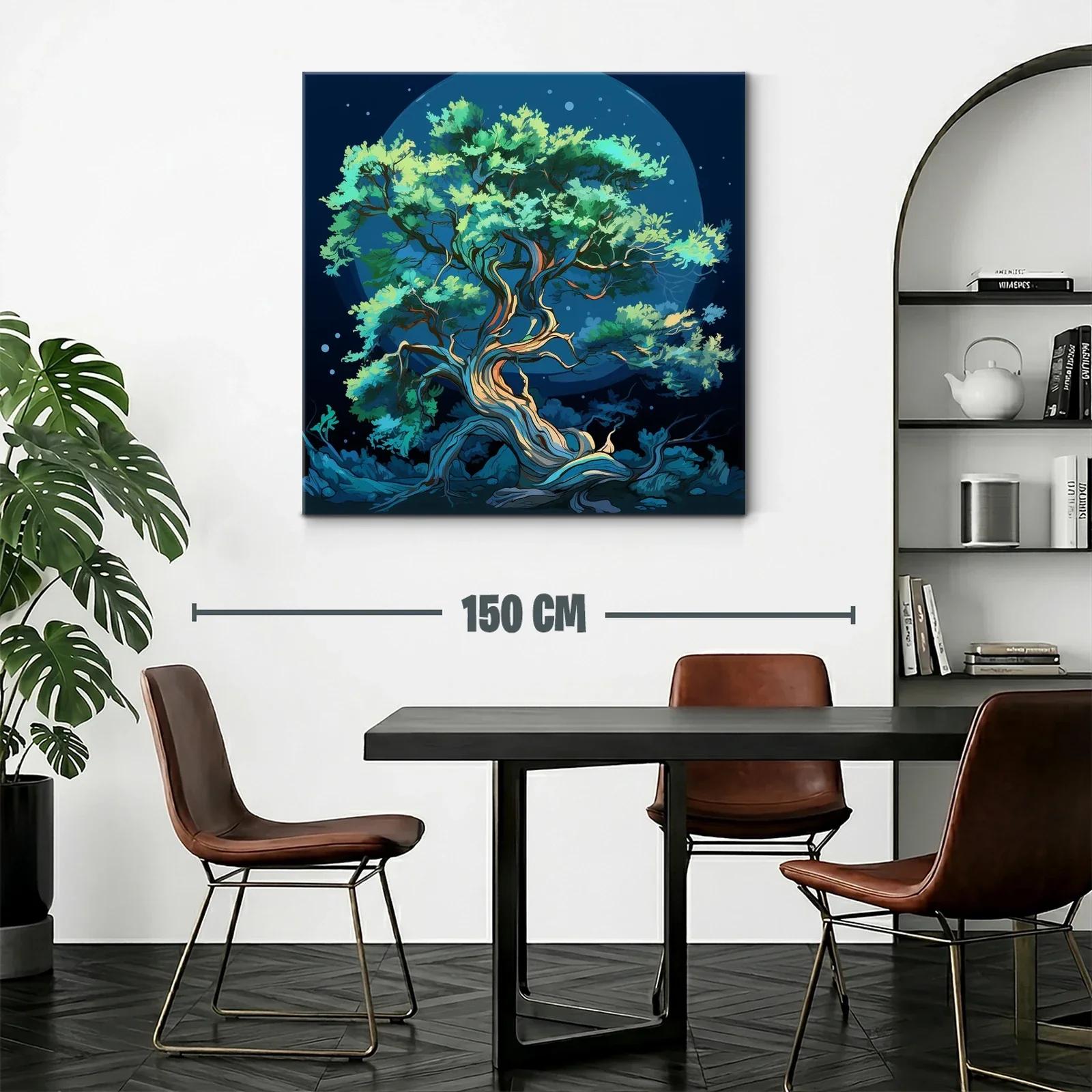 Árbol nocturno con luces mágicas y tonos azules y verdes — miniatura 2