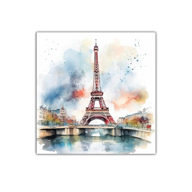Cuadro decorativo torre Eiffel estilo acuarela moderna