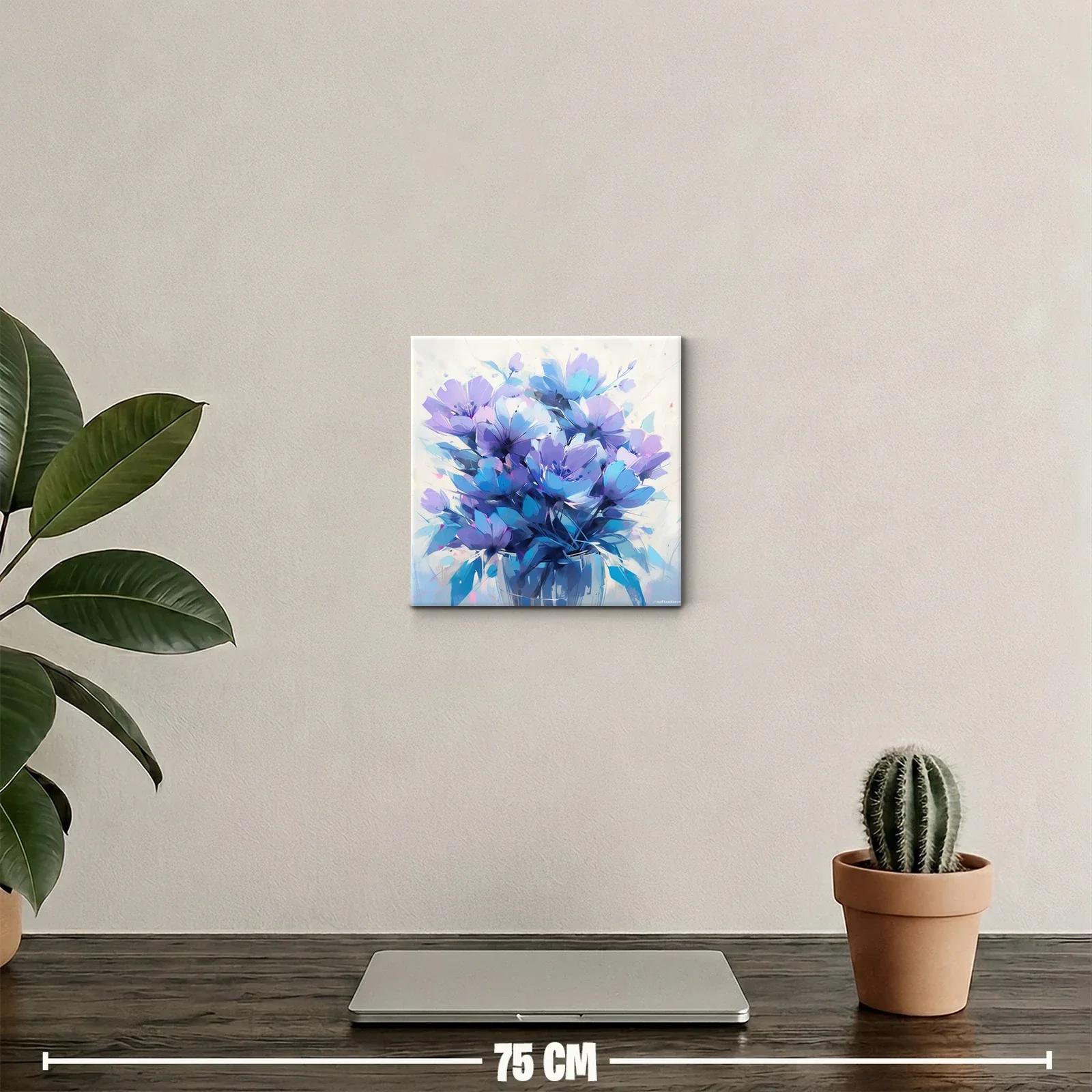 Cuadro decorativo ramo de flores en tonos azules y lilas — miniatura 2