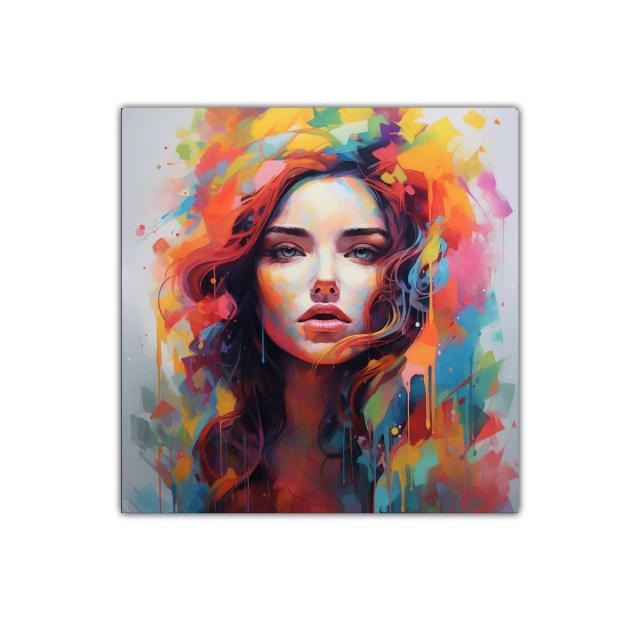 Retrato vibrante de mujer con explosión de colores