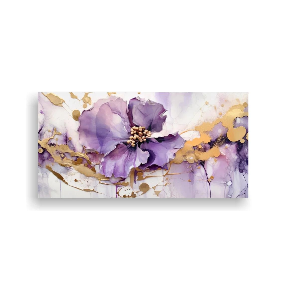 Cuadro flor morada con acentos dorados