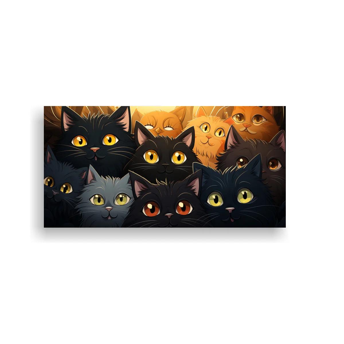 Cuadro grupo de gatos negros con ojos grandes