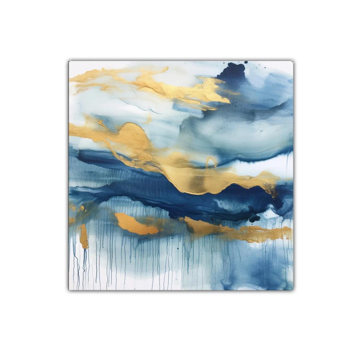 Cuadro abstracto con tonos azules y dorados elegantes — imagen principal