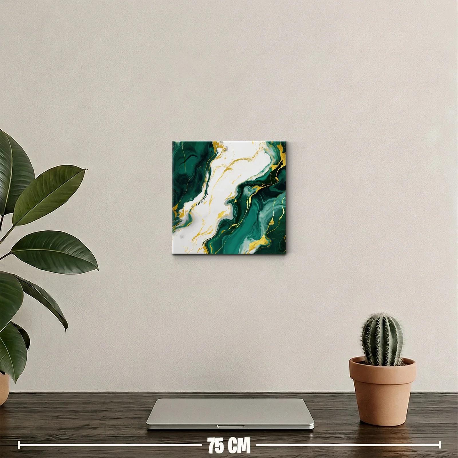 Cuadro abstracto con tonos verdes y detalles dorados — miniatura 2