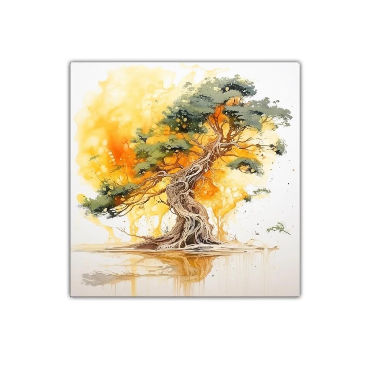 Árbol entre luz dorada y ramas entrelazadas