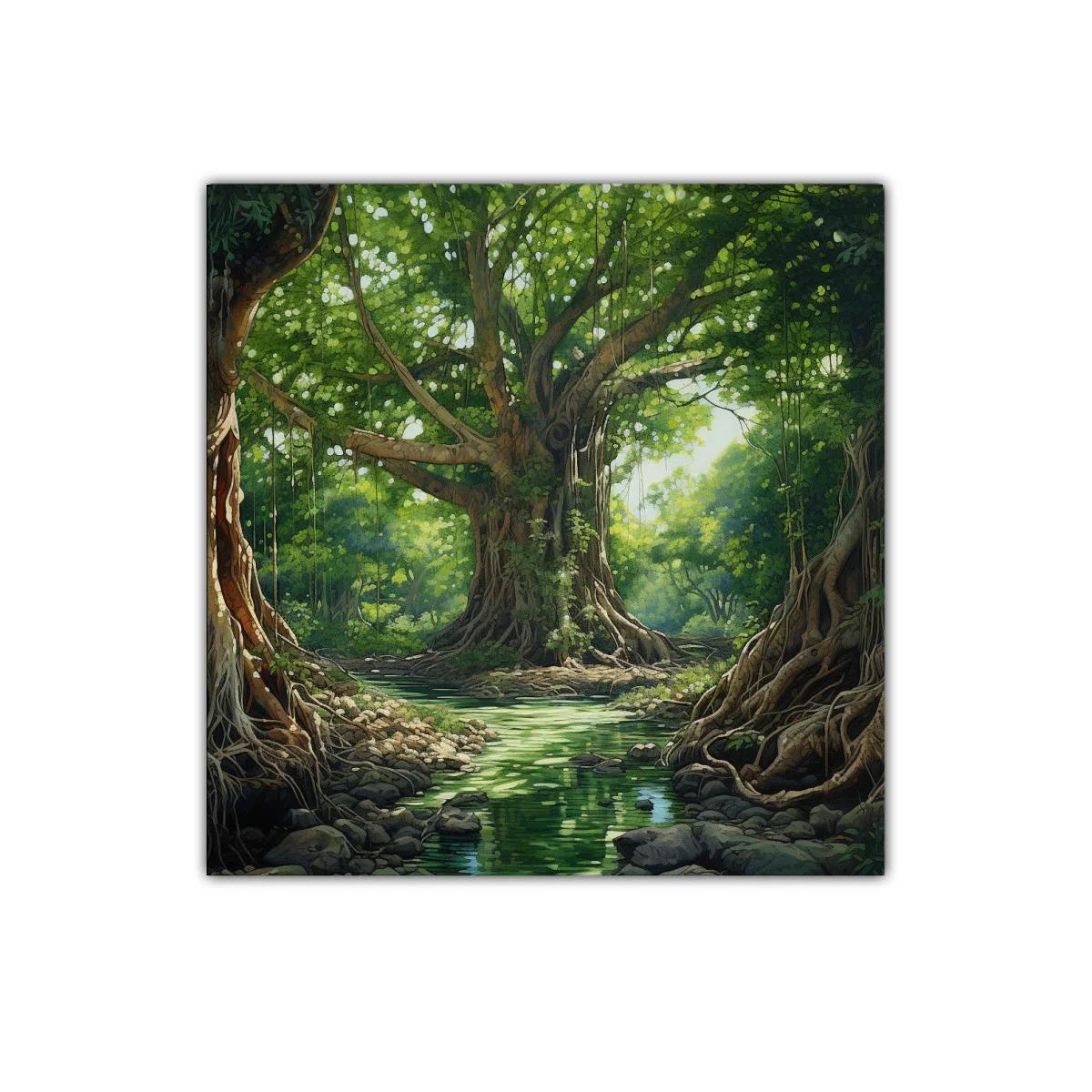 Bosque místico de árboles milenarios y río sereno — imagen principal