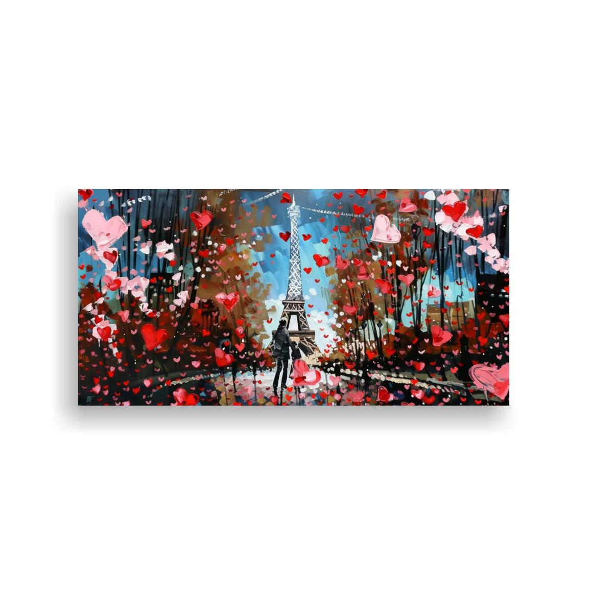 Cuadro Torre Eiffel con muchos corazones rojos y rosas