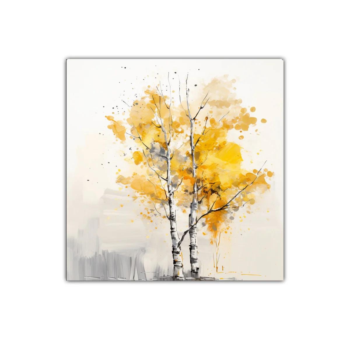 Cuadro decorativo de árboles con follaje amarillo vibrante