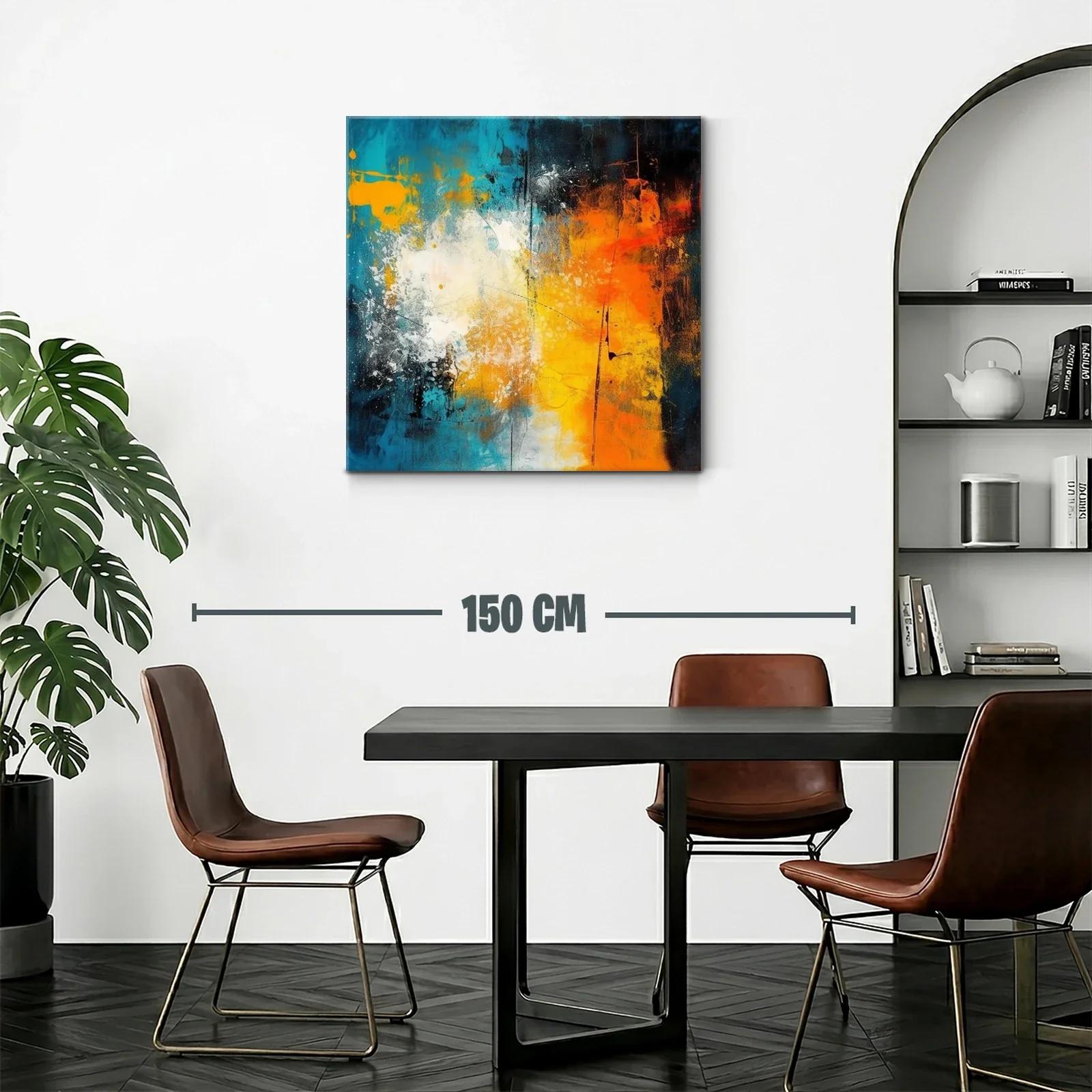 Cuadro abstracto vibrante con tonos azul y naranja intenso — miniatura 2