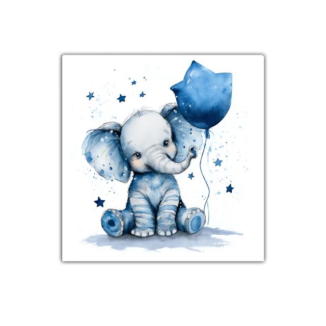 Elefante azul con globo y estrellas para habitación infantil