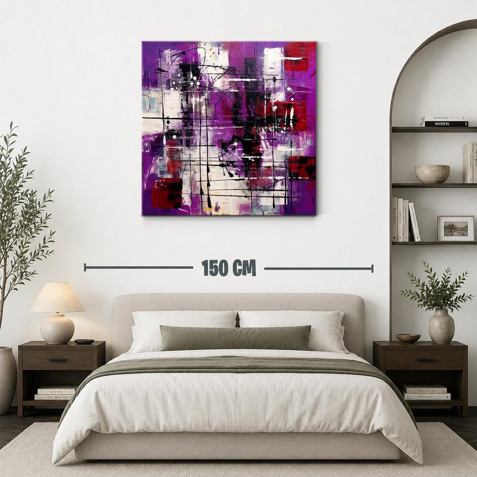 Cuadro abstracto contemporáneo con tonos púrpura y rojo — miniatura 3