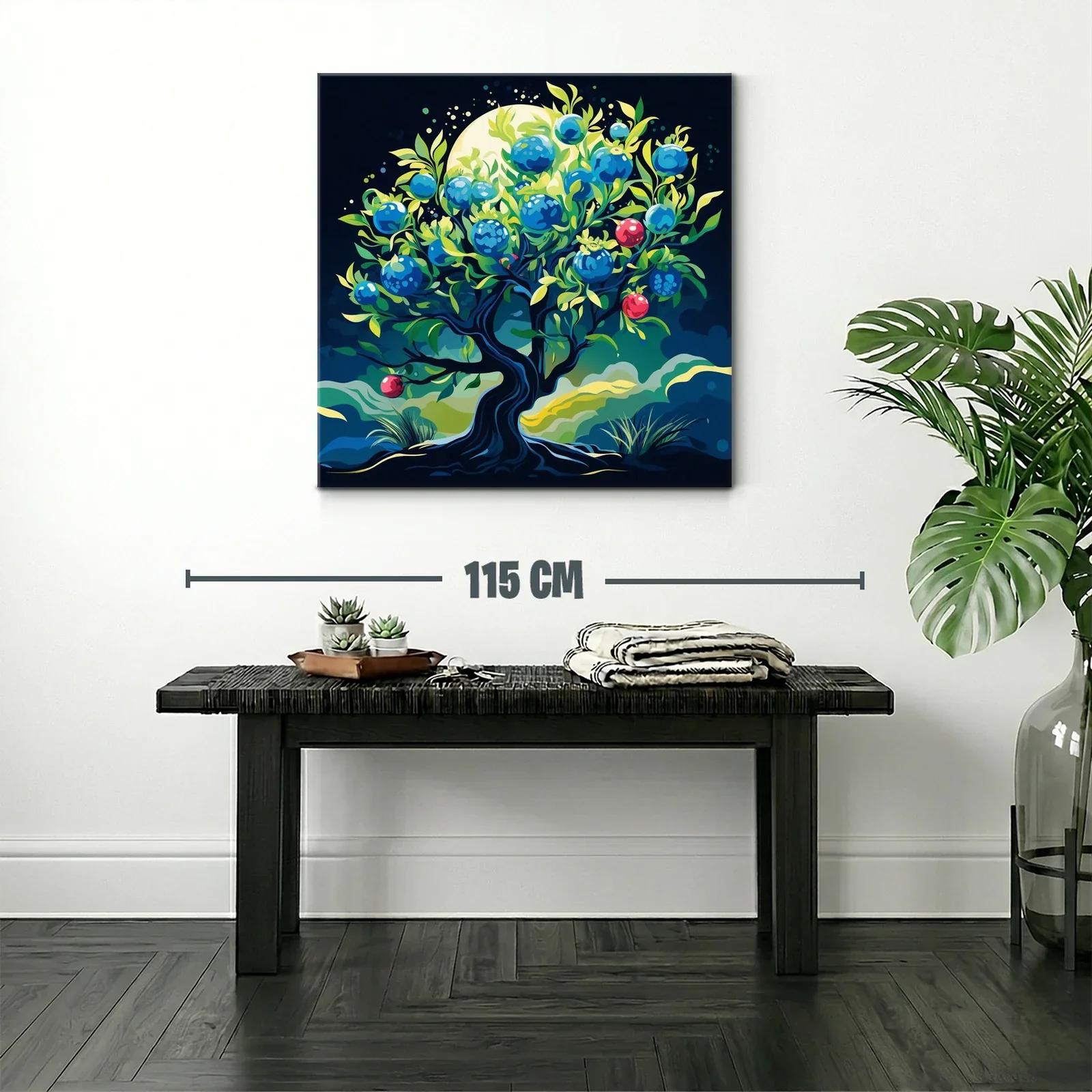Árbol mágico con frutos azules y rojos en paisaje nocturno — miniatura 2