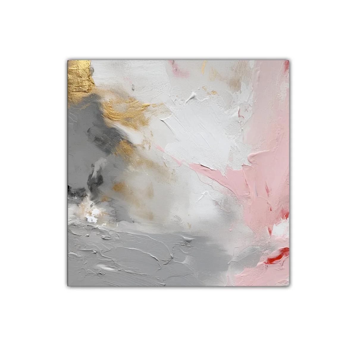 Cuadro abstracto en tonos rosas dorados y grises suaves
