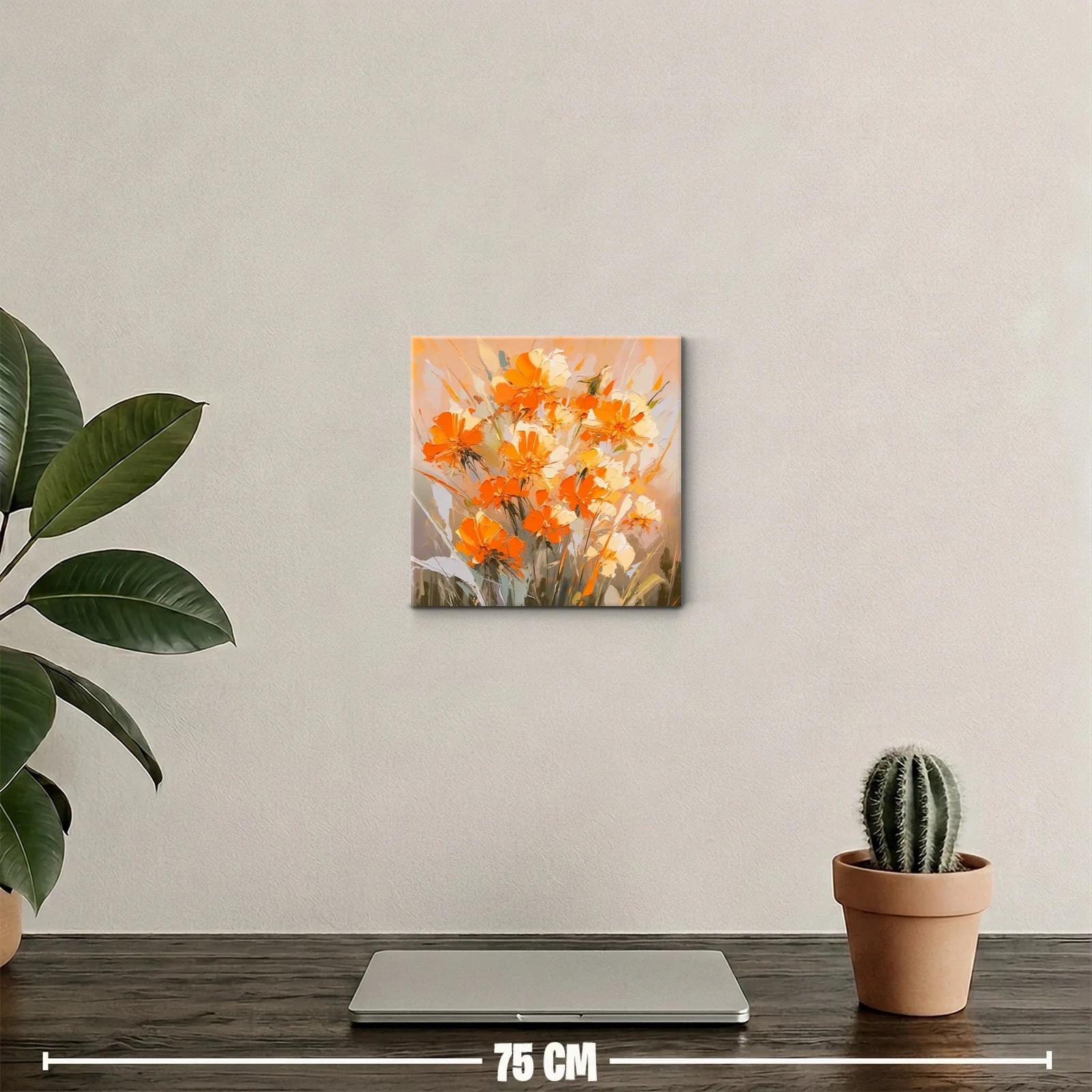 Cuadro decorativo con flores en tonos naranja y beige — miniatura 2