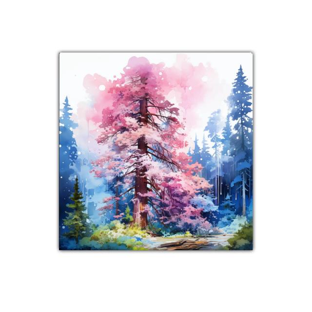 Bosque encantado con árbol de flores rosadas vibrantes