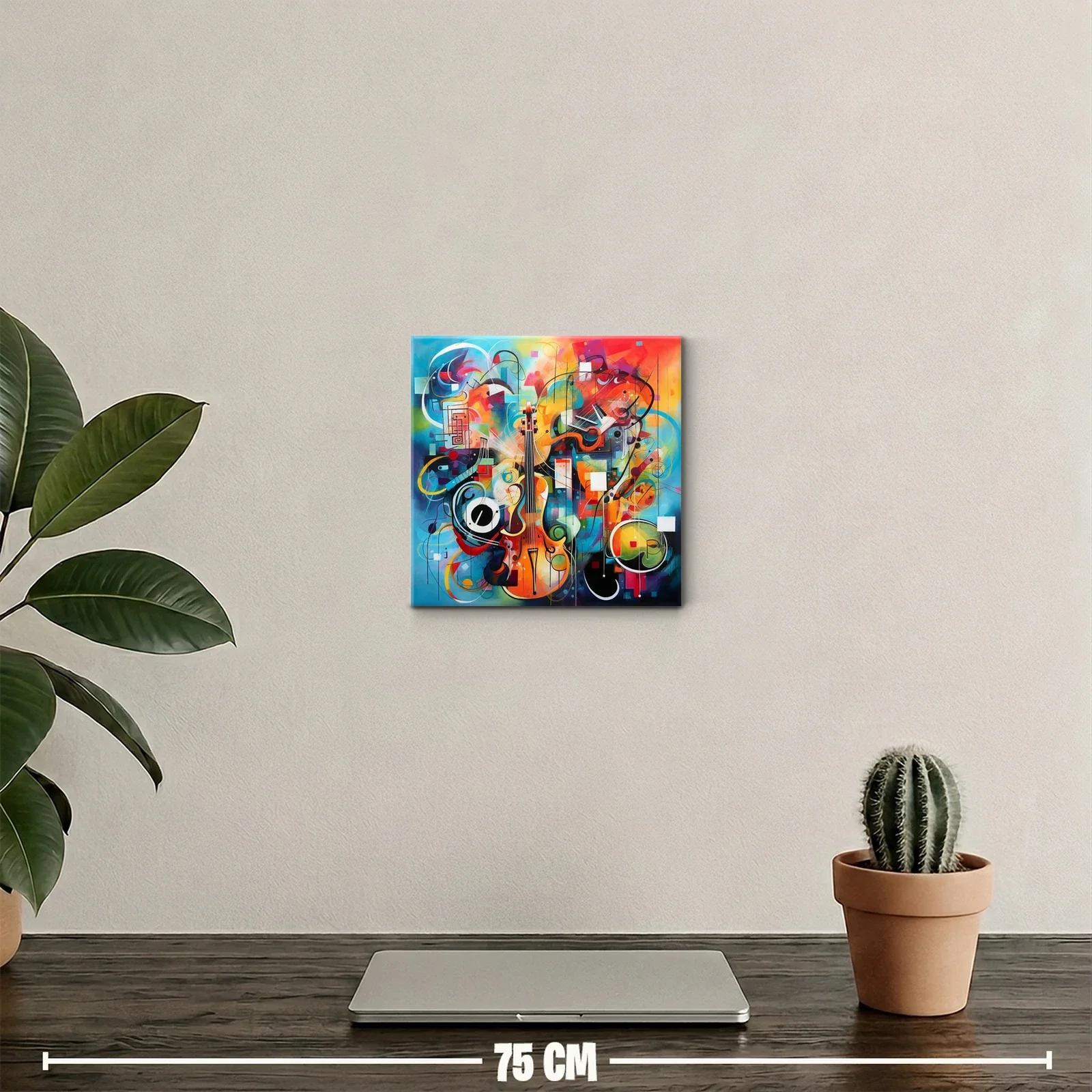 Cuadro abstracto con violines y colores vibrantes — miniatura 2