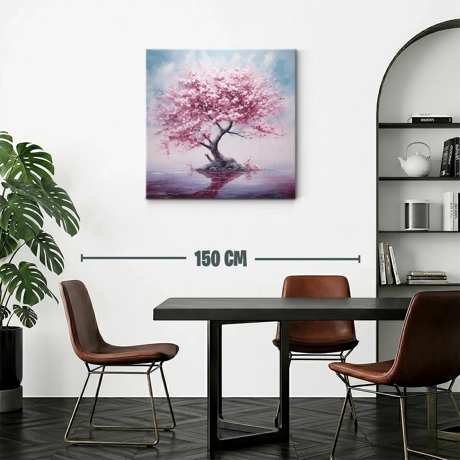 Árbol de flores rosas con reflejo en lago sereno — miniatura 2