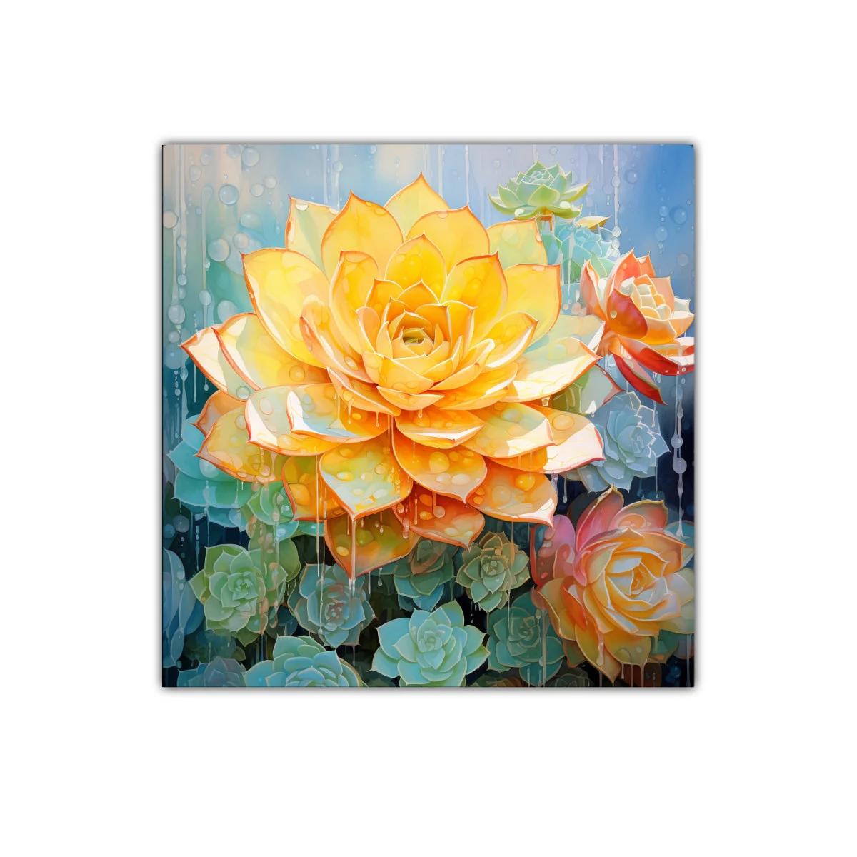 Cuadro vibrante con flores en tonos cálidos y fríos — imagen principal