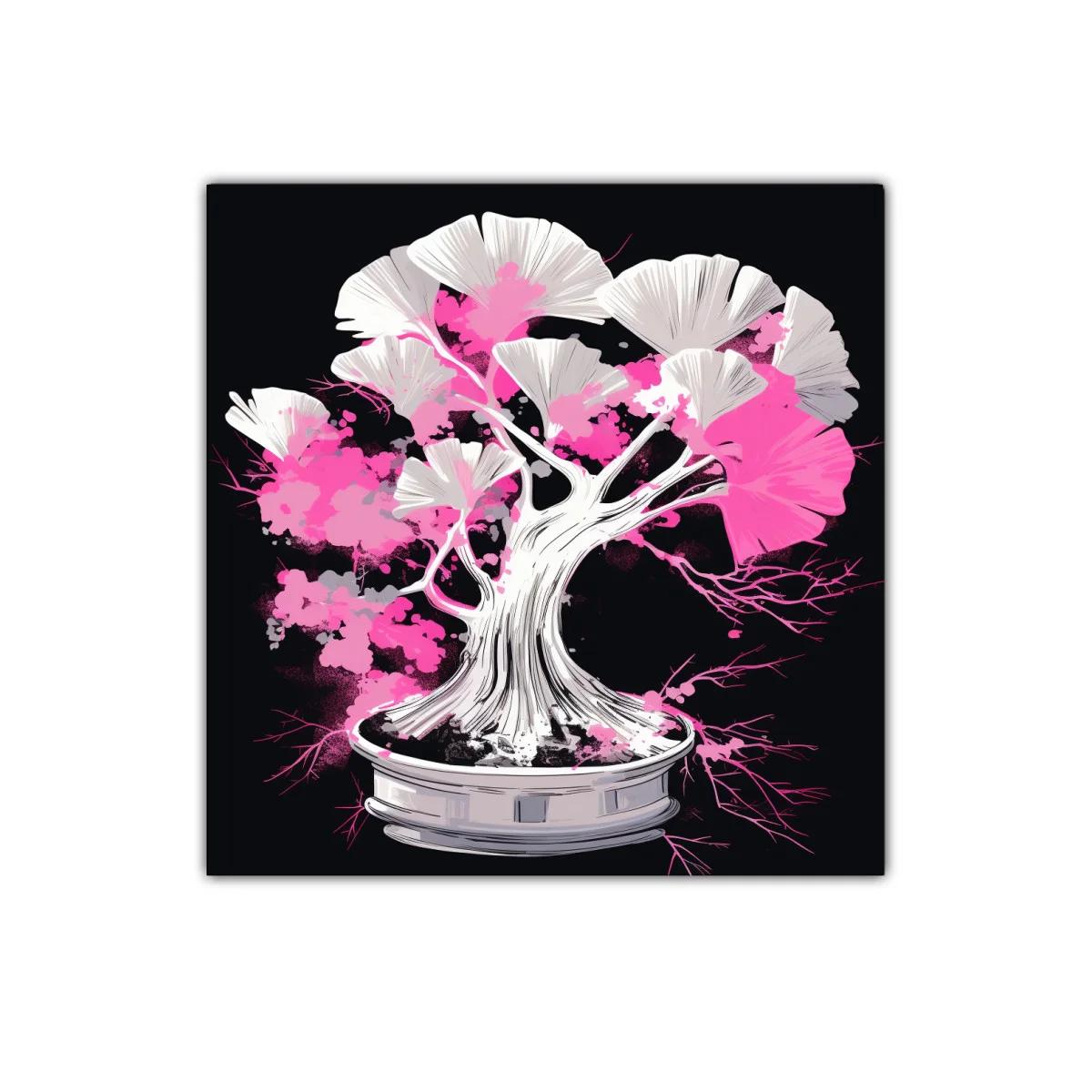 Cuadro Árbol Bonsái con Tonos Rosados y Blancos Vibrantes