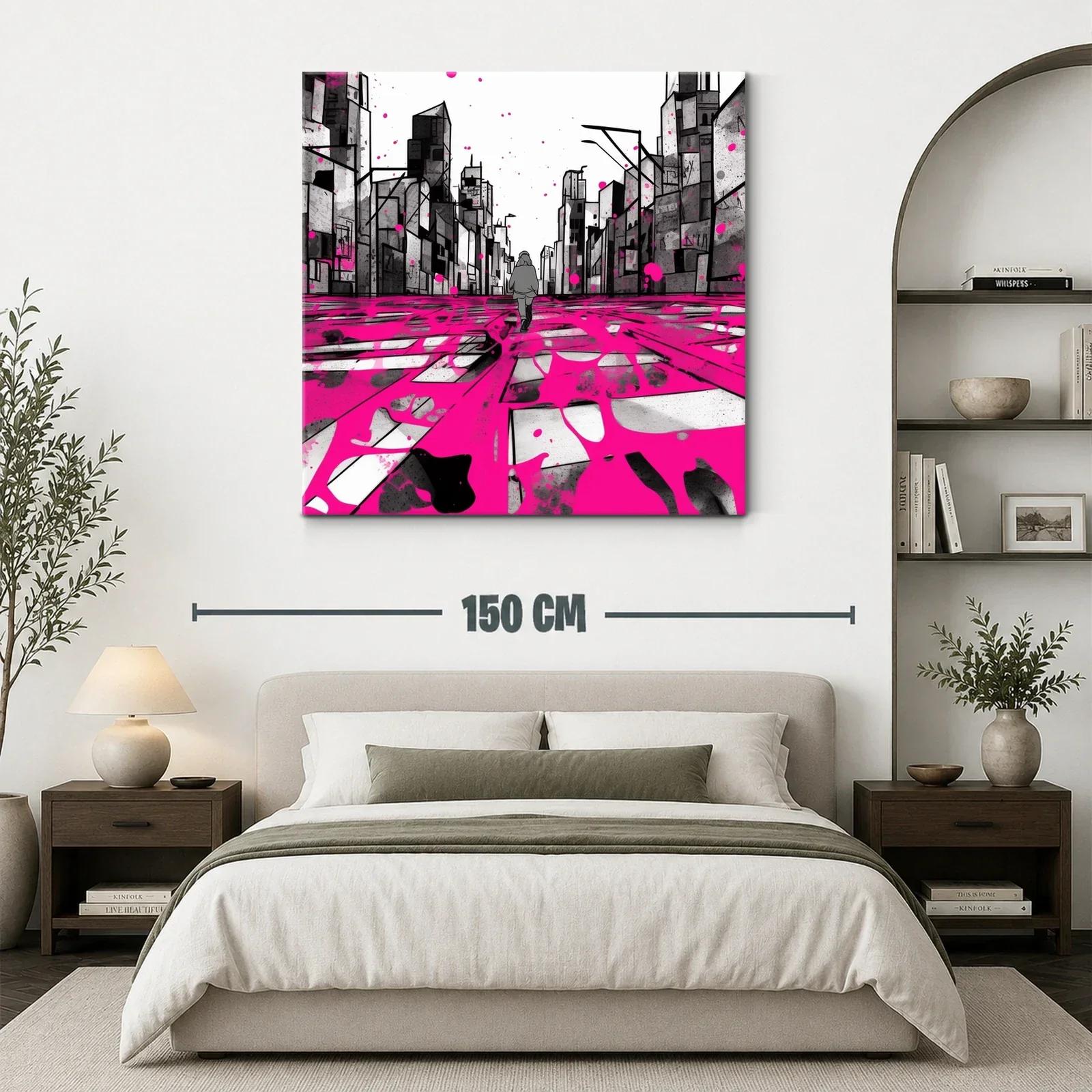 Calle urbana en tonos grises con pinceladas fucsias — miniatura 3