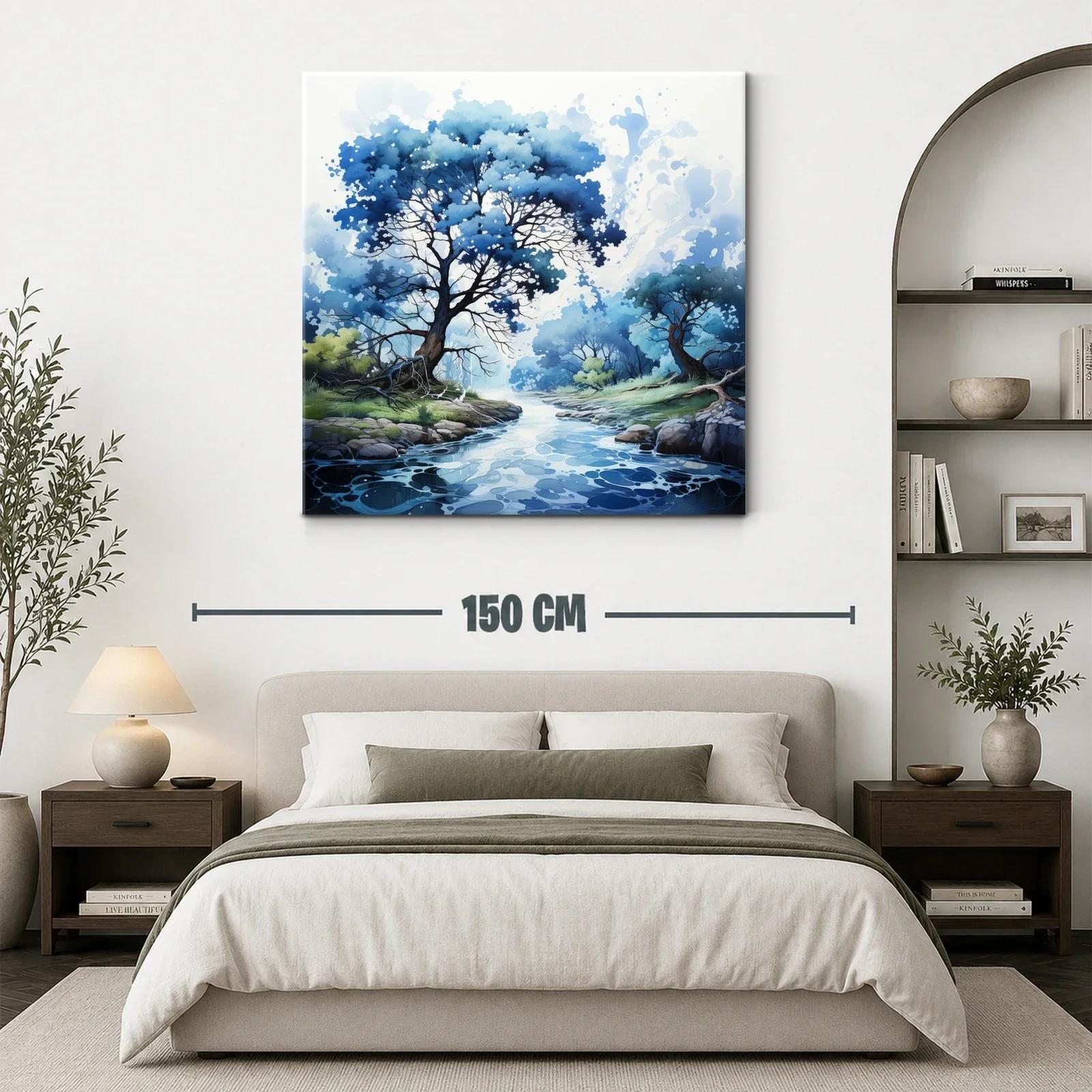 Paisaje sereno con árboles azules junto a río calmado — miniatura 3