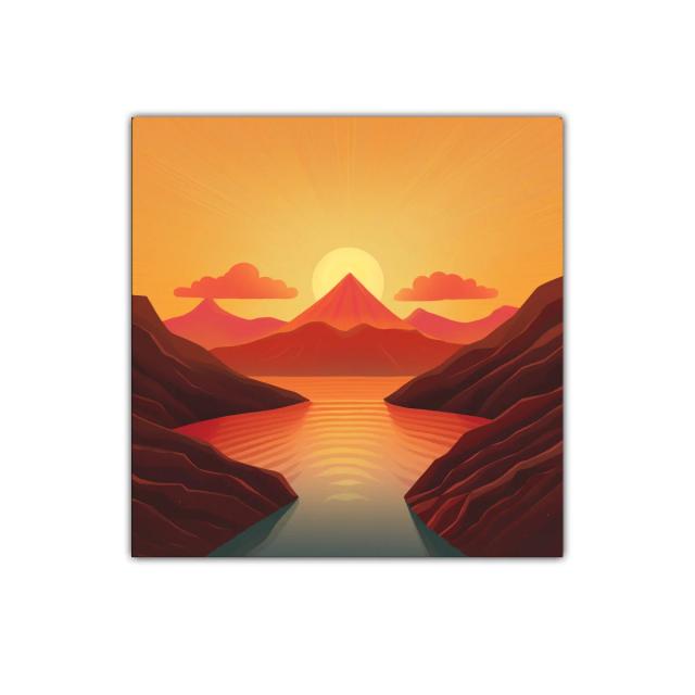 Paisaje cálido con montaña y lago al atardecer