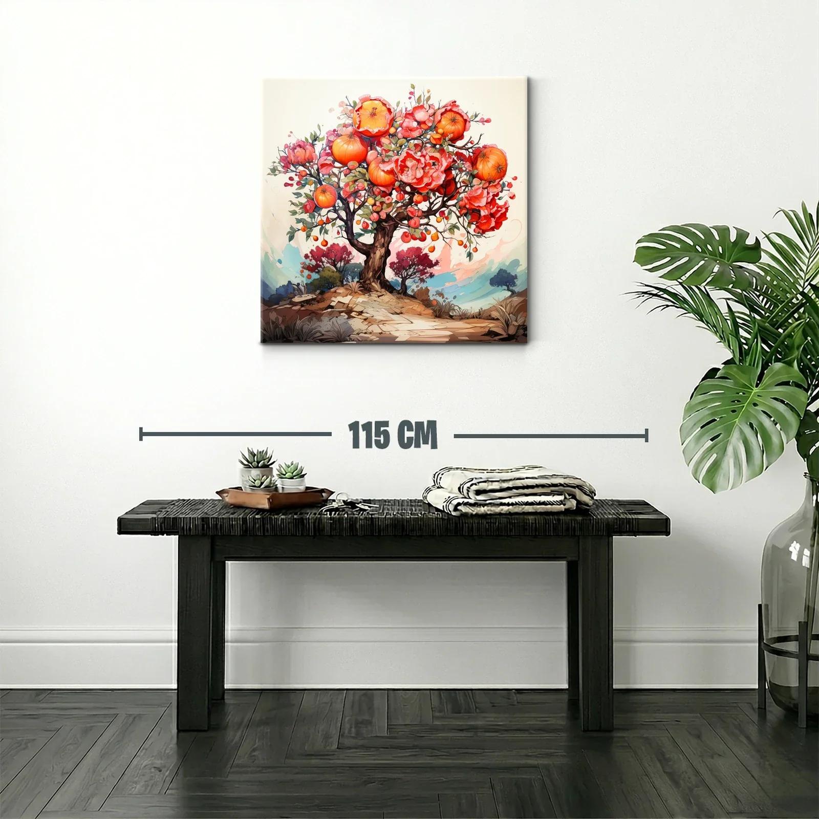 Árbol vibrante con flores y frutos en tonos cálidos — miniatura 2