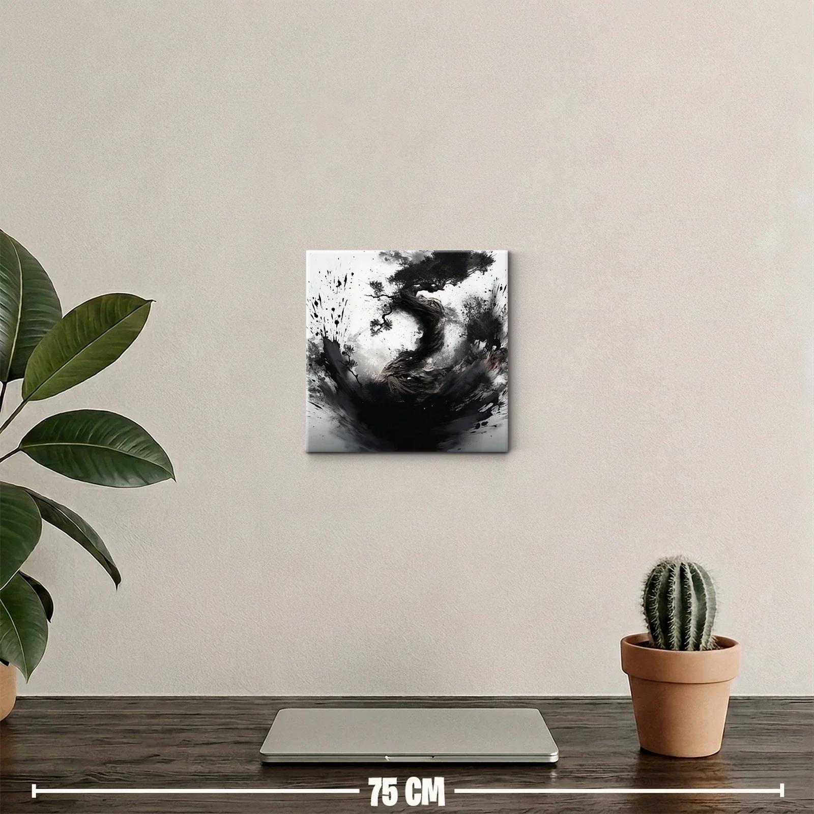 Cuadro abstracto con árbol retorcido en tonos monocromáticos — miniatura 2