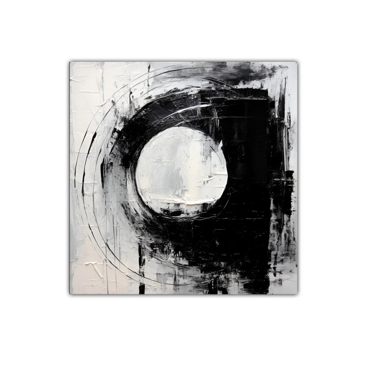 Cuadro abstracto con formas circulares en tonos blanco y negro — imagen principal