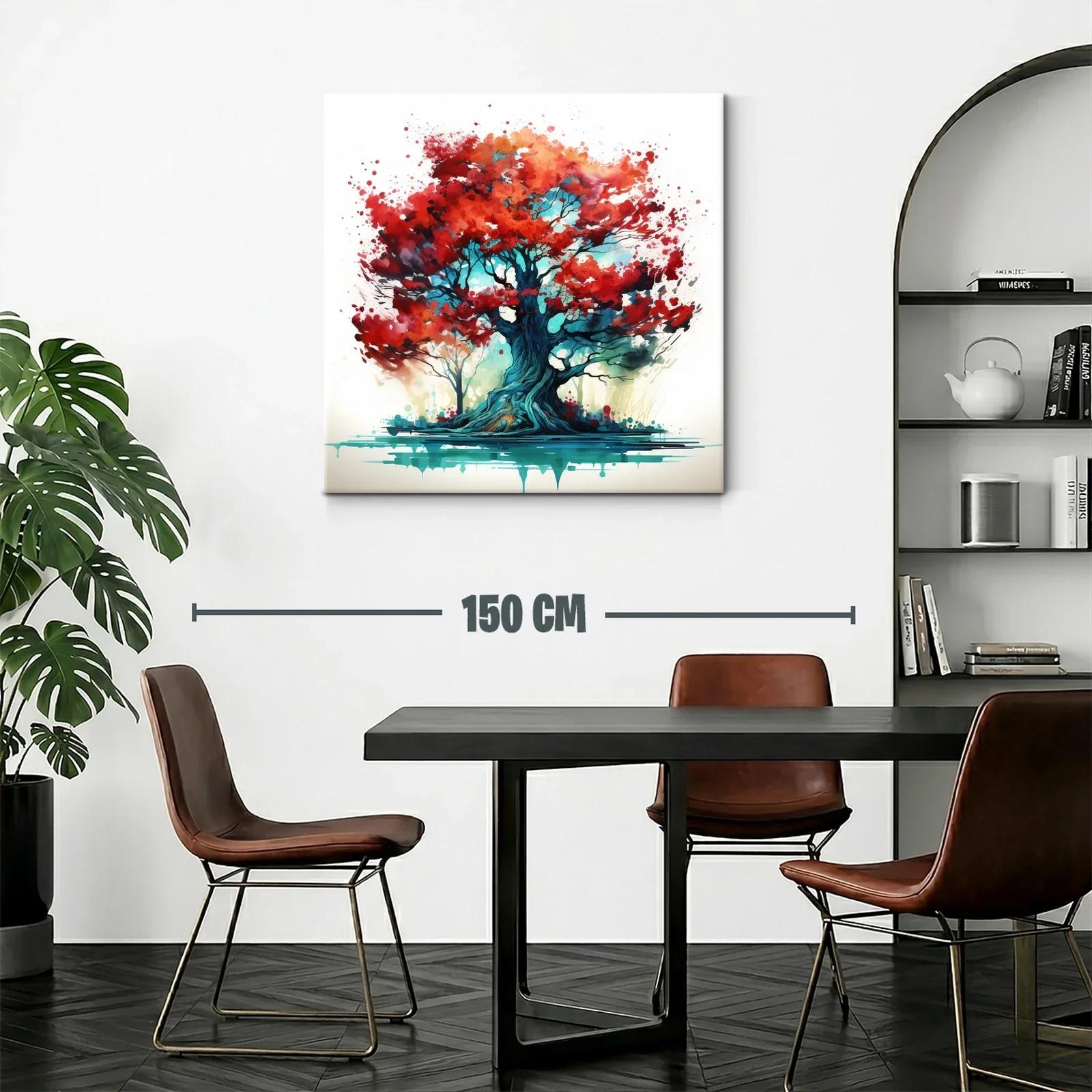 Impactante cuadro árbol con hojas rojas y tonos vibrantes — miniatura 2
