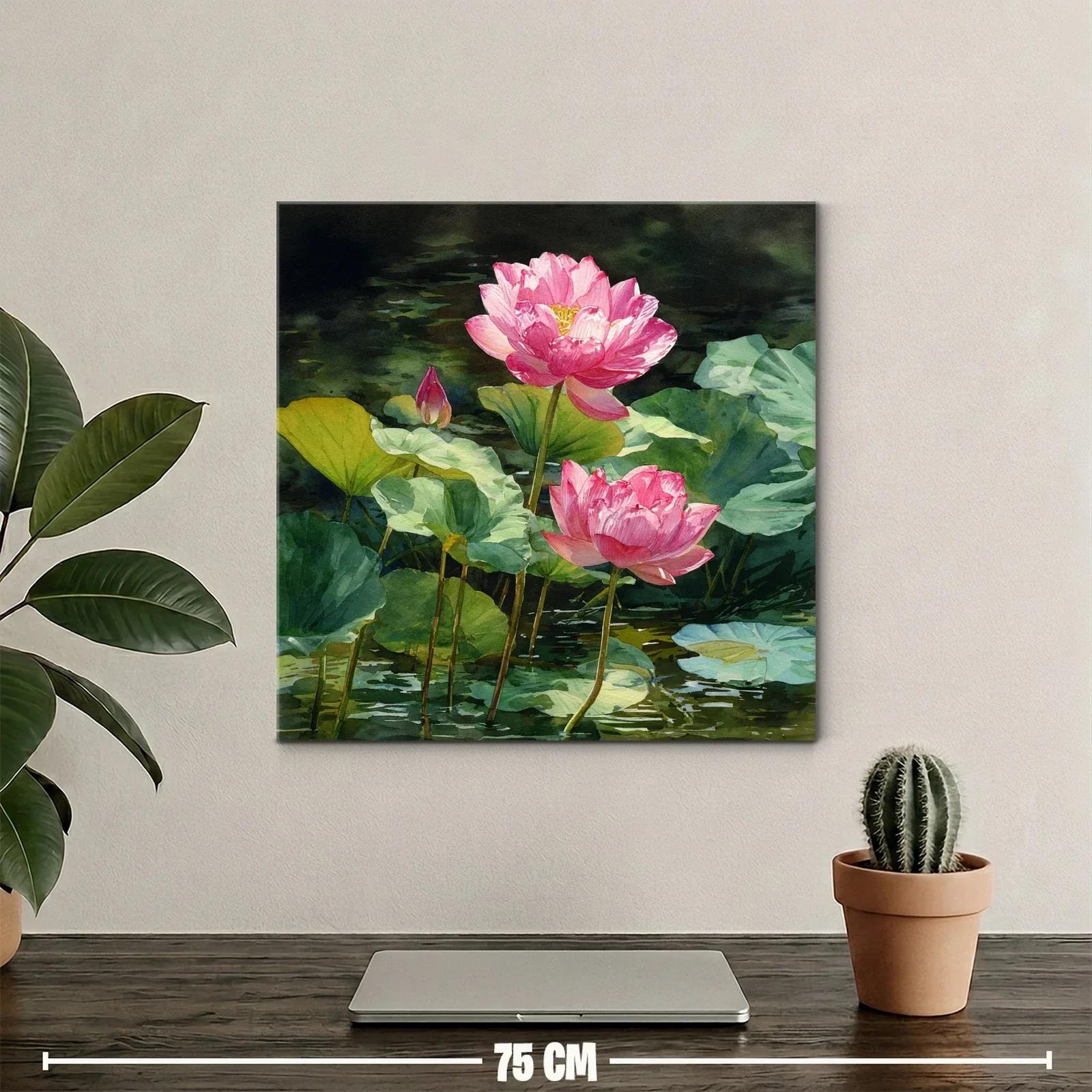 Flores de loto rosas sobre agua verde en calma — miniatura 2
