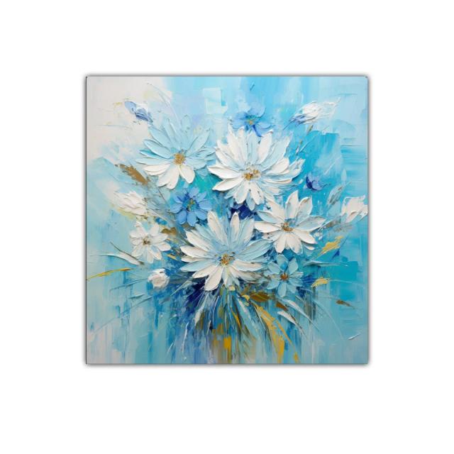 Cuadro decorativo ramo de flores en tonos azules y blancos