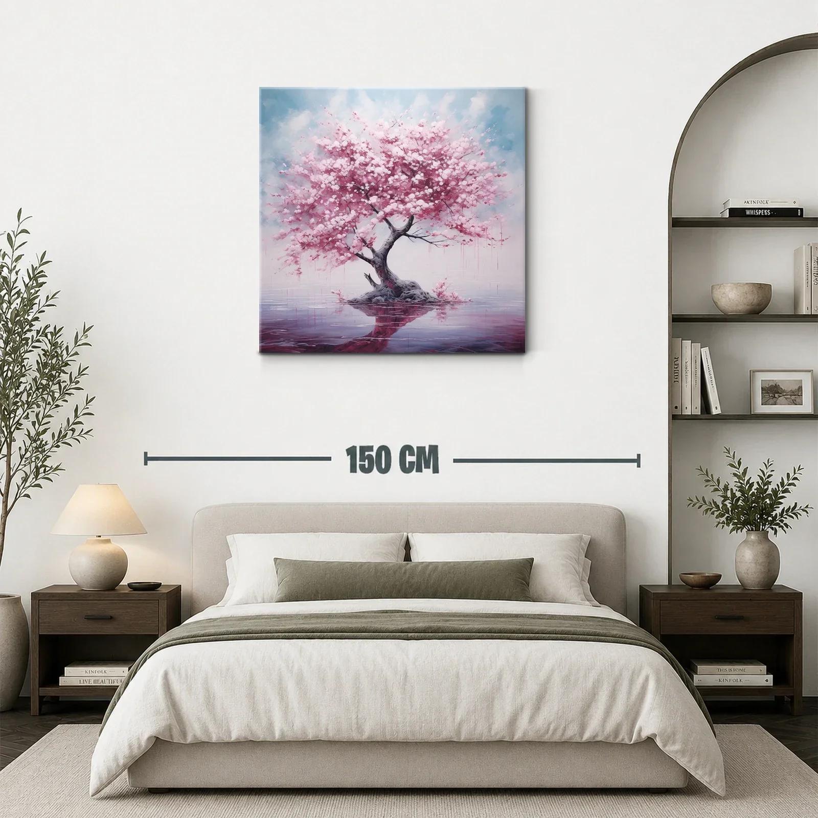 Árbol de flores rosas con reflejo en lago sereno — miniatura 3