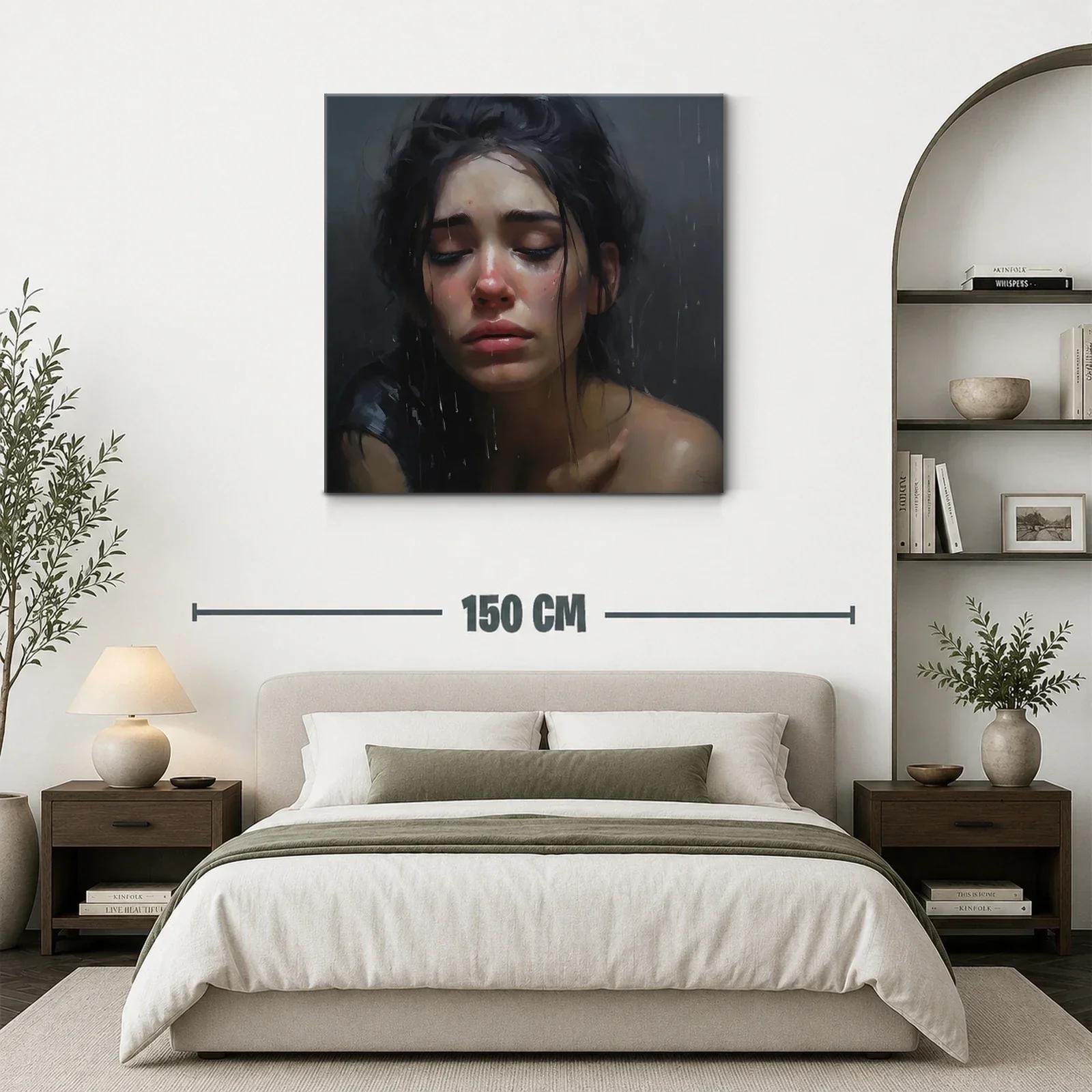 Retrato emotivo de mujer bajo la lluvia en tonos oscuros — miniatura 3
