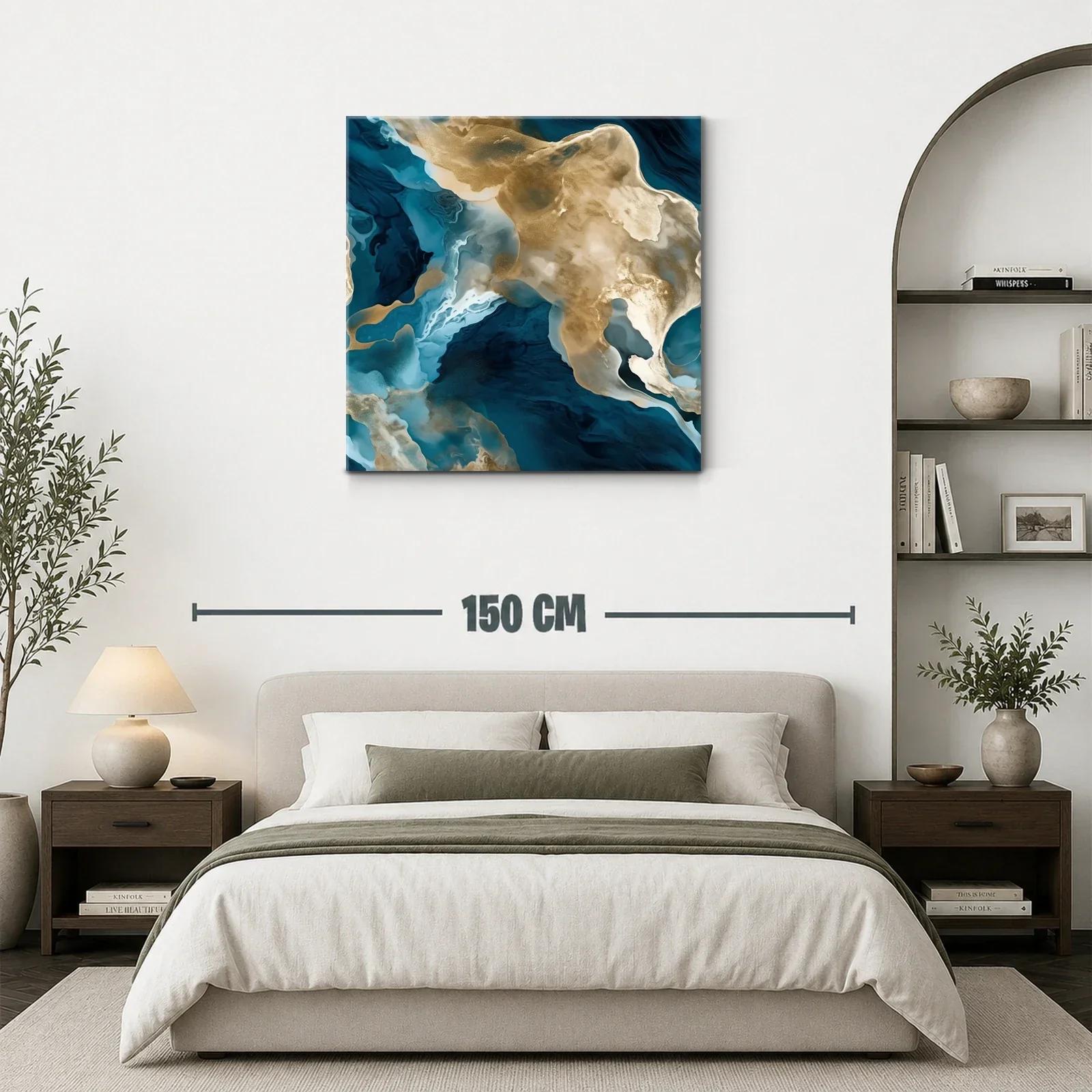 Cuadro abstracto con tonos dorados y azules intensos — miniatura 3
