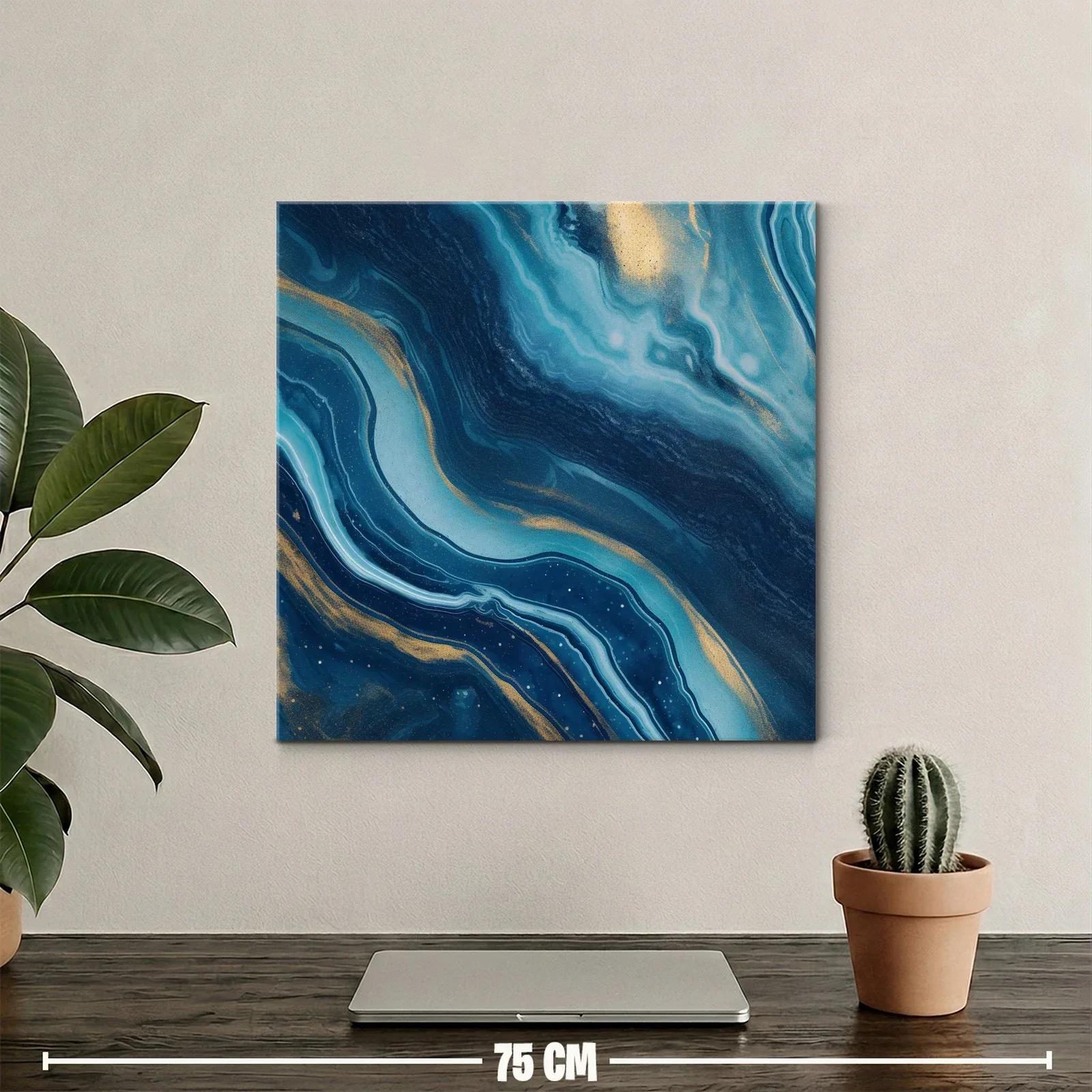 Cuadro abstracto en tonos azules y dorados vibrantes — miniatura 2