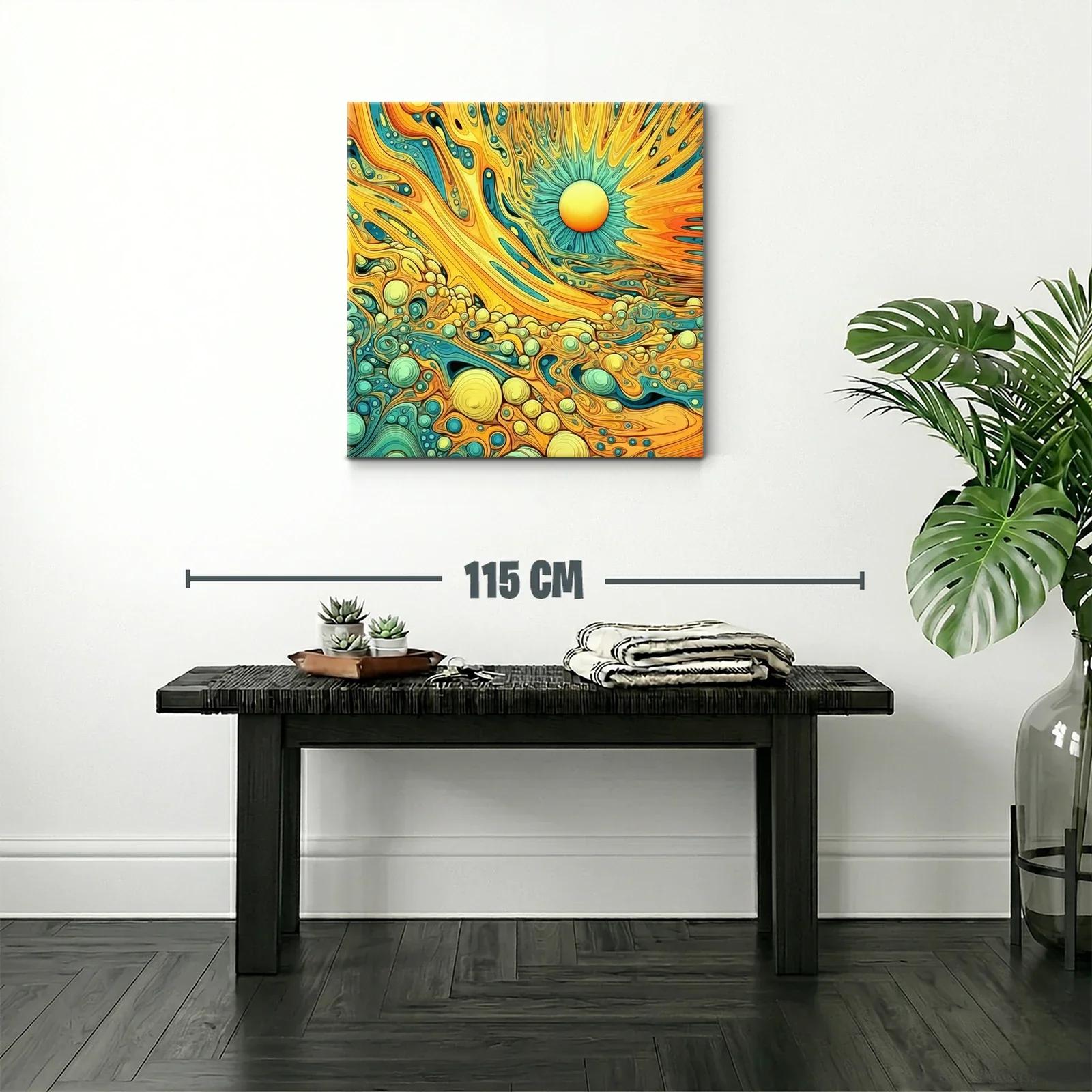 Cuadro vibrante con patrones abstractos en amarillo y azul — miniatura 2