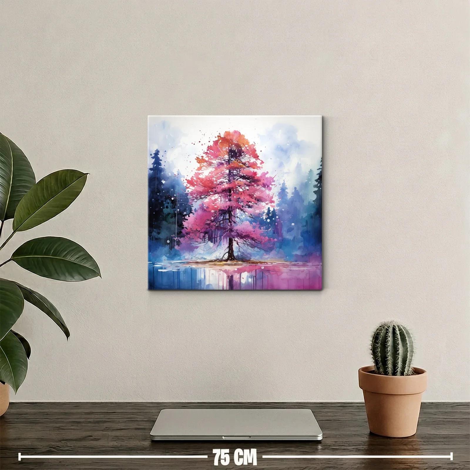 Árbol vibrante en tonos morados y rosas sobre lago tranquilo — miniatura 2