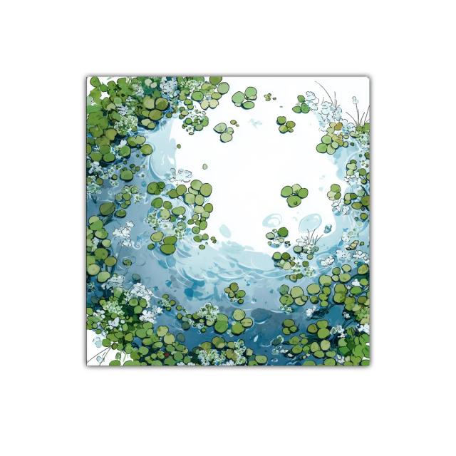 Cuadro decorativo de charca con plantas verdes y agua azul