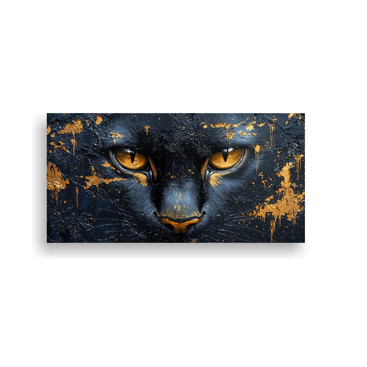 Cuadro rostro de pantera negra con textura dorada