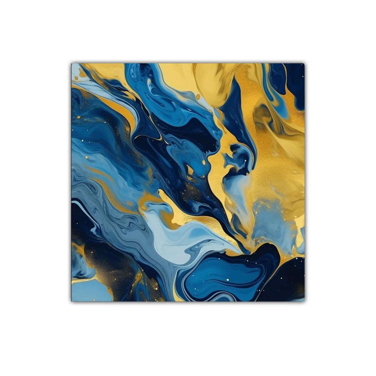 Cuadro abstracto con vibrantes tonos azules y dorados — miniatura 1