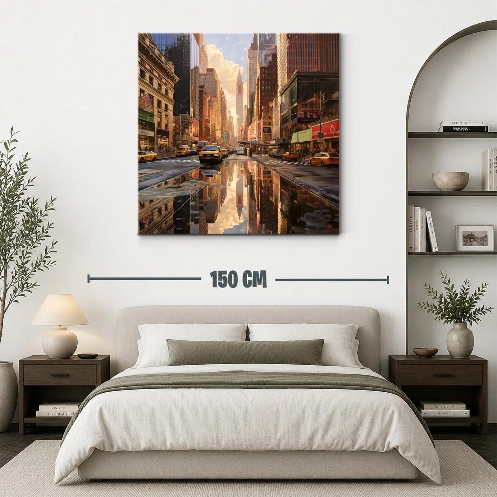 Calle urbana vibrante al atardecer con reflejos dorados — miniatura 3