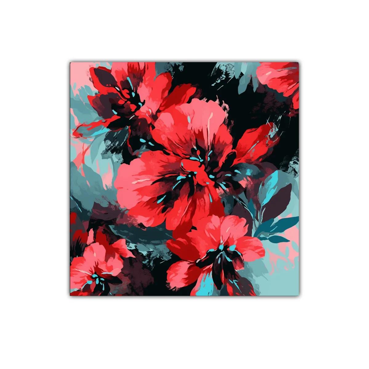 Cuadro decorativo con vibrantes flores rojas y tonos azulados — imagen principal