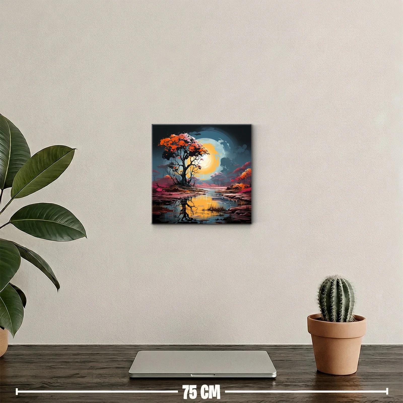 Paisaje onírico con árbol naranja frente al lago brillante — miniatura 2