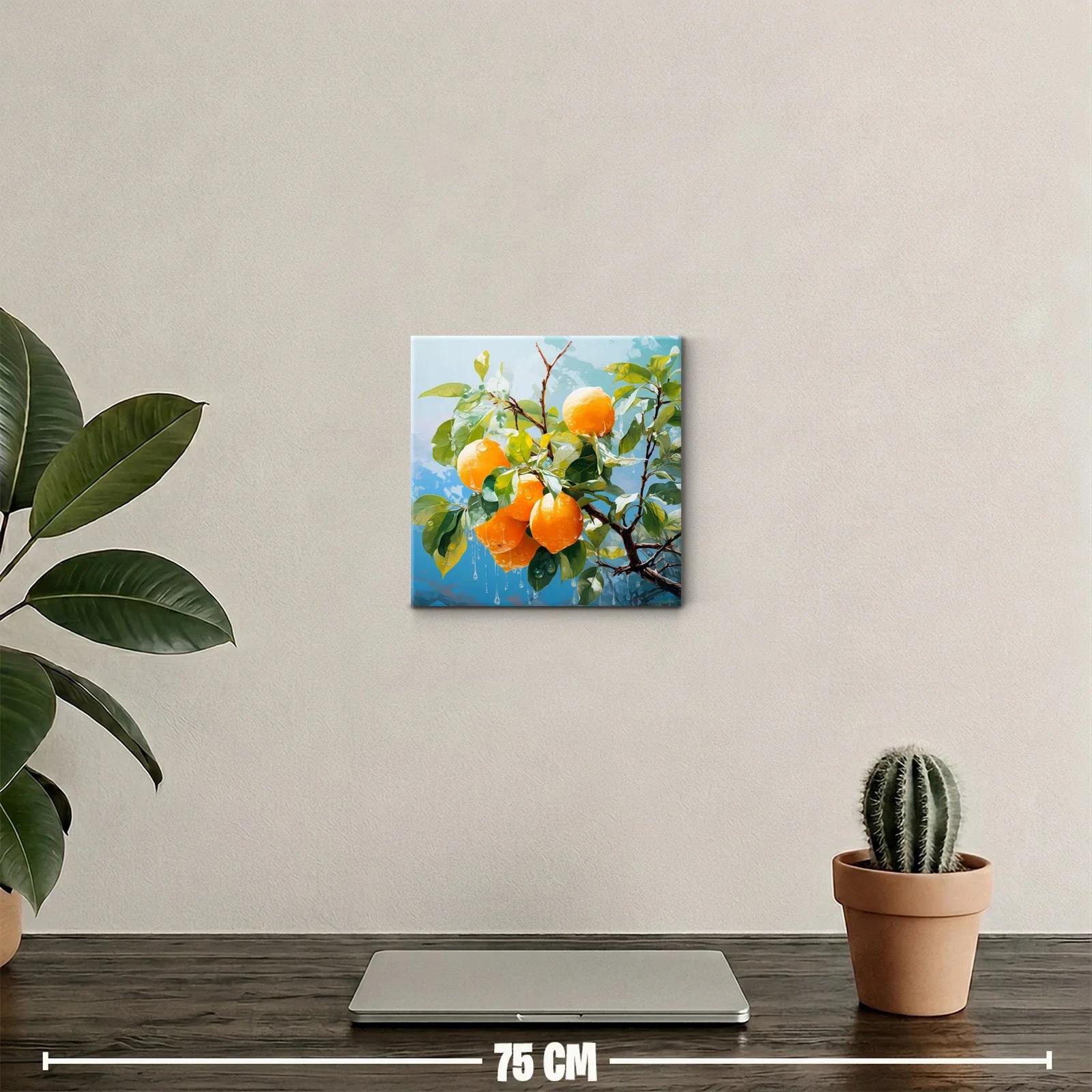 Cuadro decorativo con limones frescos y hojas verdes — miniatura 2