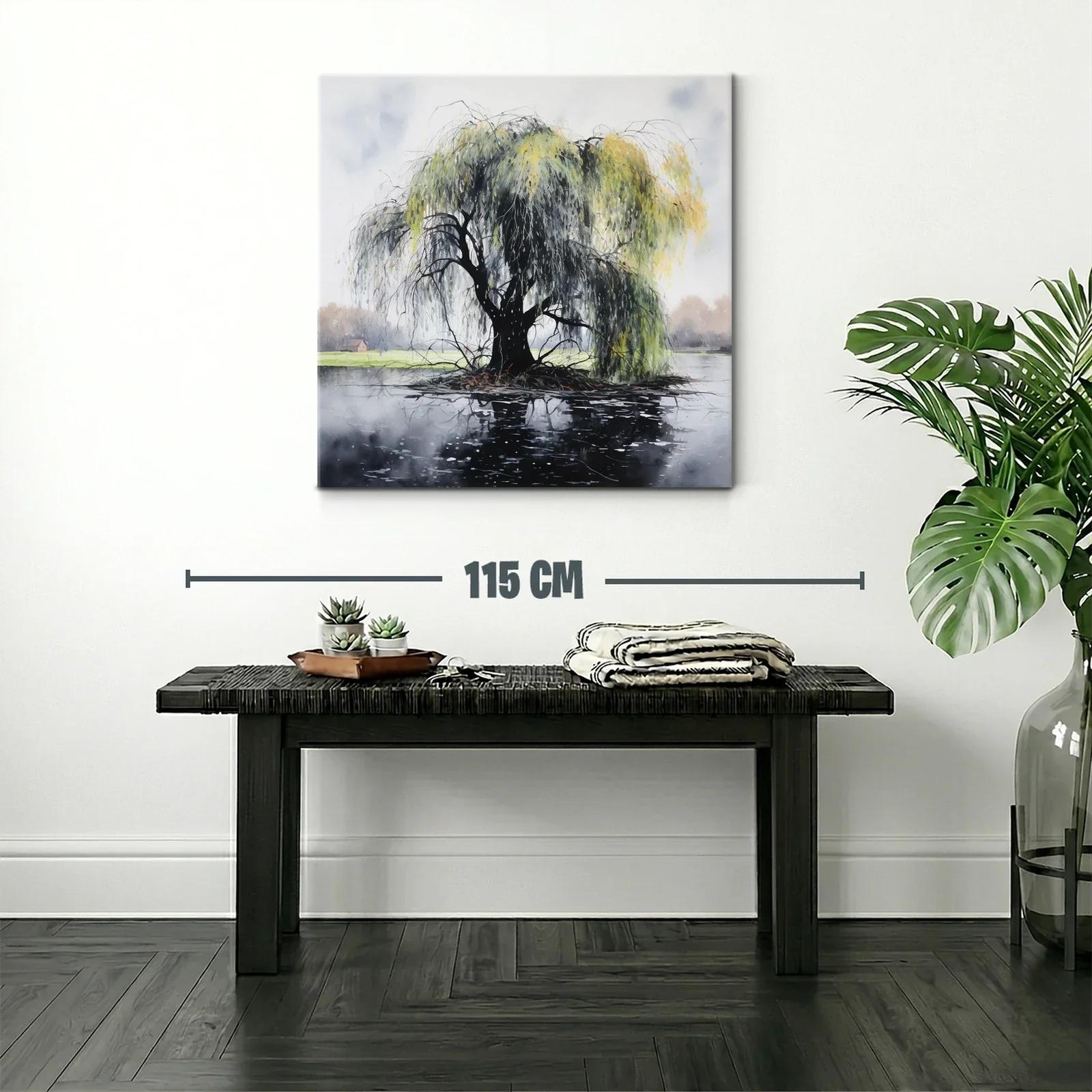 Árbol de Sauce Sobre Isla Reflejado en Lago — miniatura 2