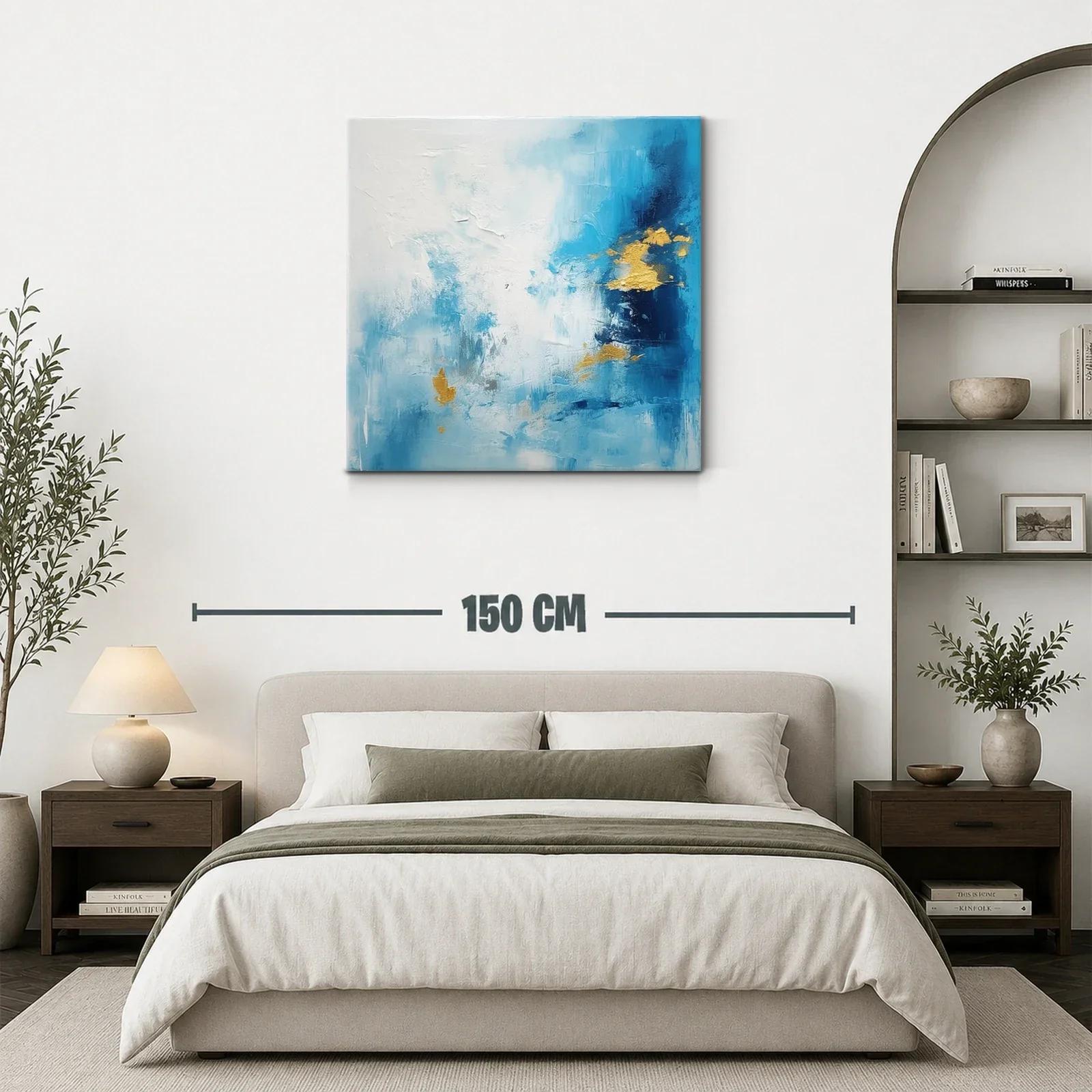 Cuadro abstracto con tonos azules y toques dorados — miniatura 3