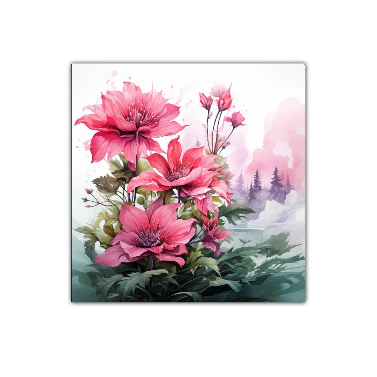 Cuadro floral con vibrantes flores rosas y fondo nebuloso — imagen principal