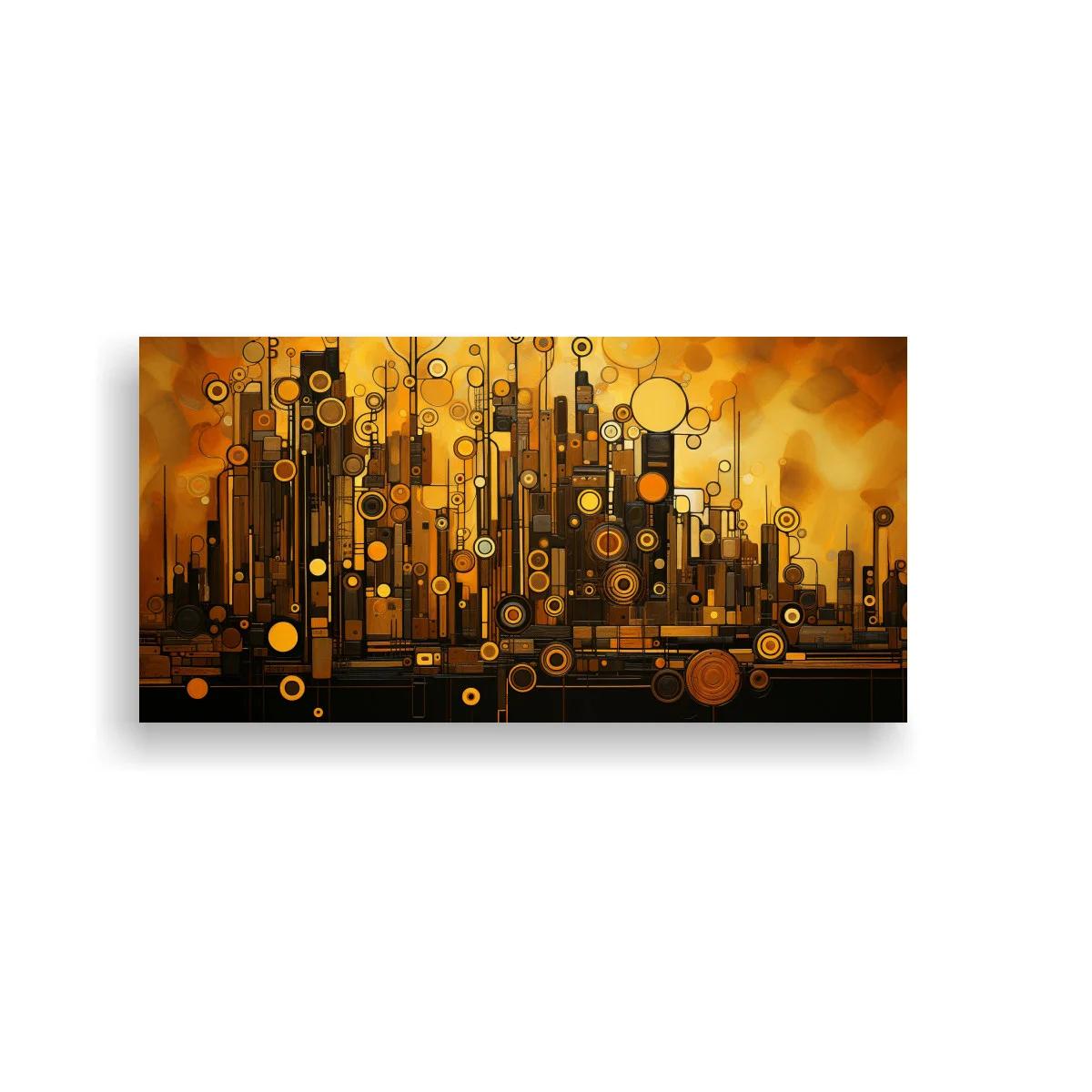 Cuadro ciudad abstracta dorada con skyline horizontal